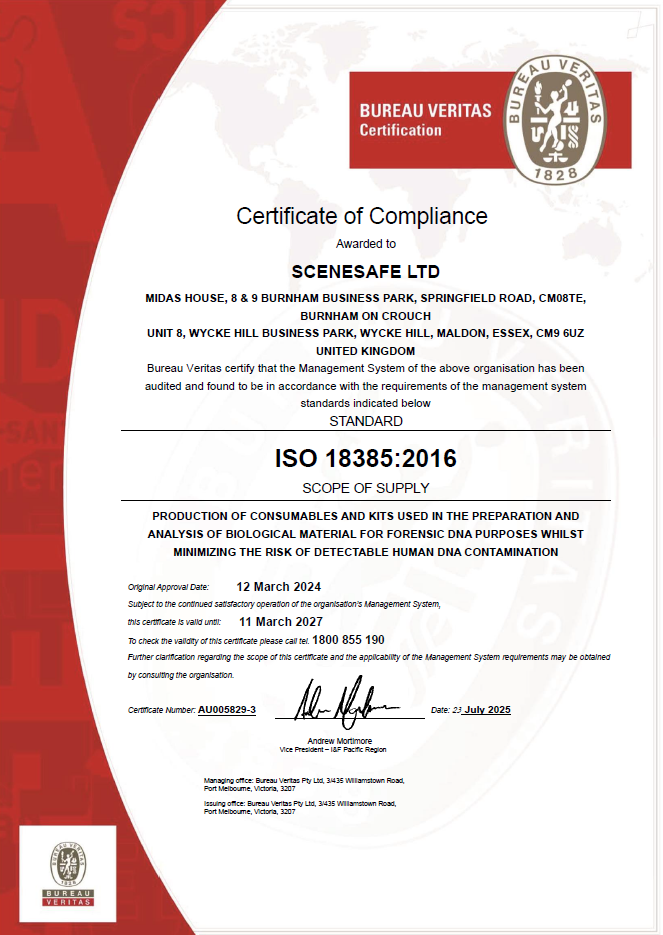 ISO 18385:2016 Certificate