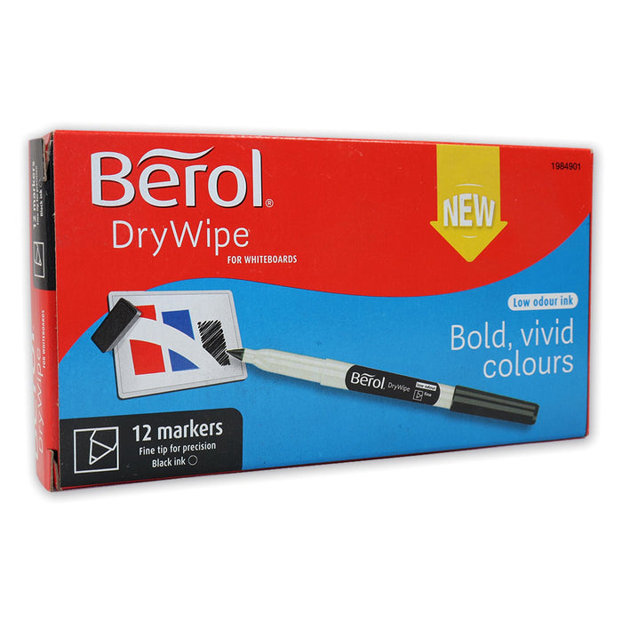 Berol Drywipe Pens Black 1mm, UOM pk 12