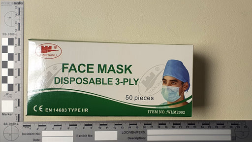 Non woven face mask with ear loops and adjustable nose strip Box of 100. Queen Charlotte type.