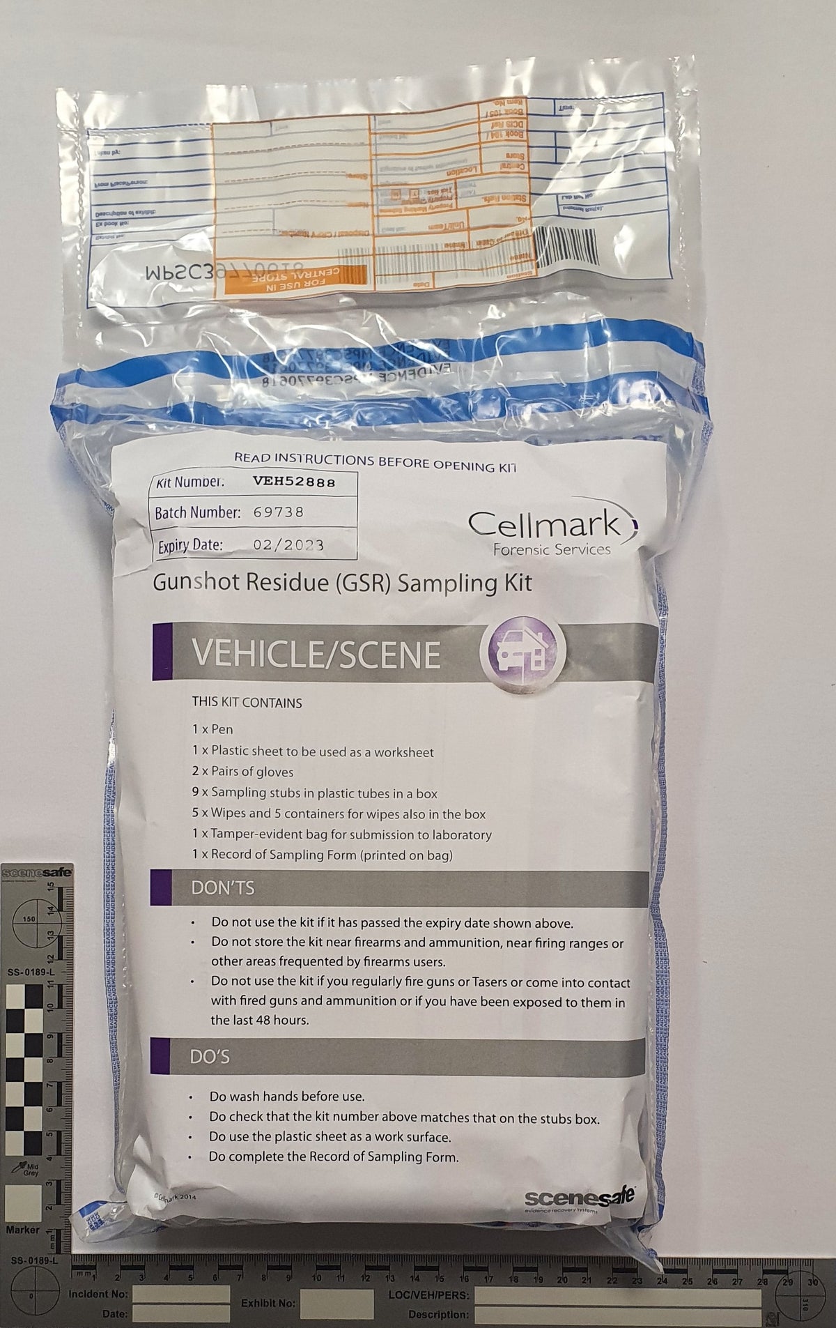 Label For Gsr Sem Kit.pdf Cellmark GSR Vehicle/Scene Sampling Kit — SceneSafe